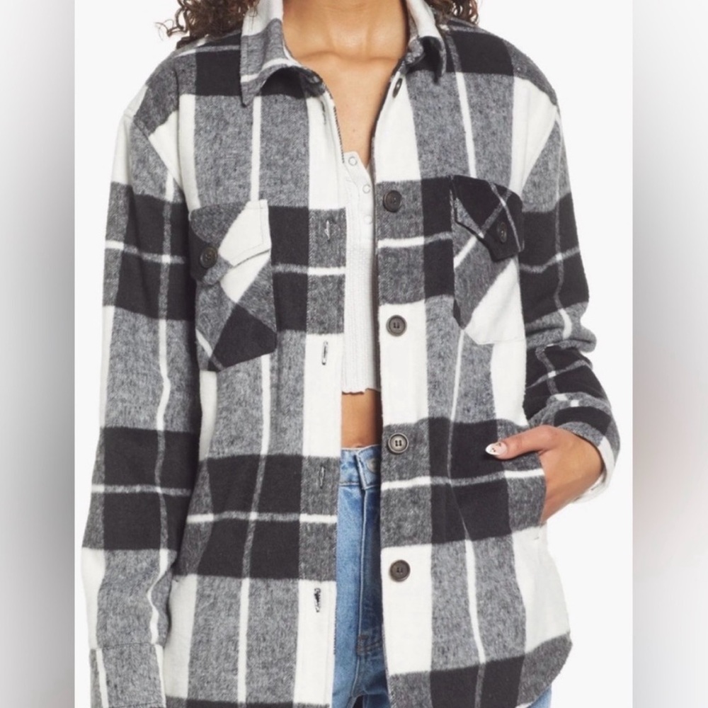 Thread & Supply Black/White Plaid Shacket Jacket
